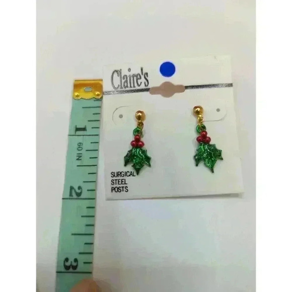 NEW CLAIRES HOLIDAY TIME CHRISTMAS EARRING TRIO CANDY CANE HOLLY TEDDY BEAR - Picture 4 of 6